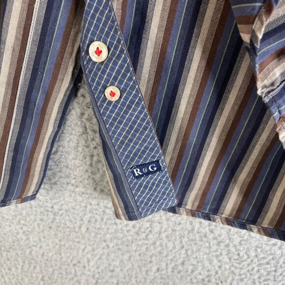 Robert Graham Shirt Mens L Gray Blue Striped Button Long Sleeve Flip Cuff Pocket - Picture 7 of 11